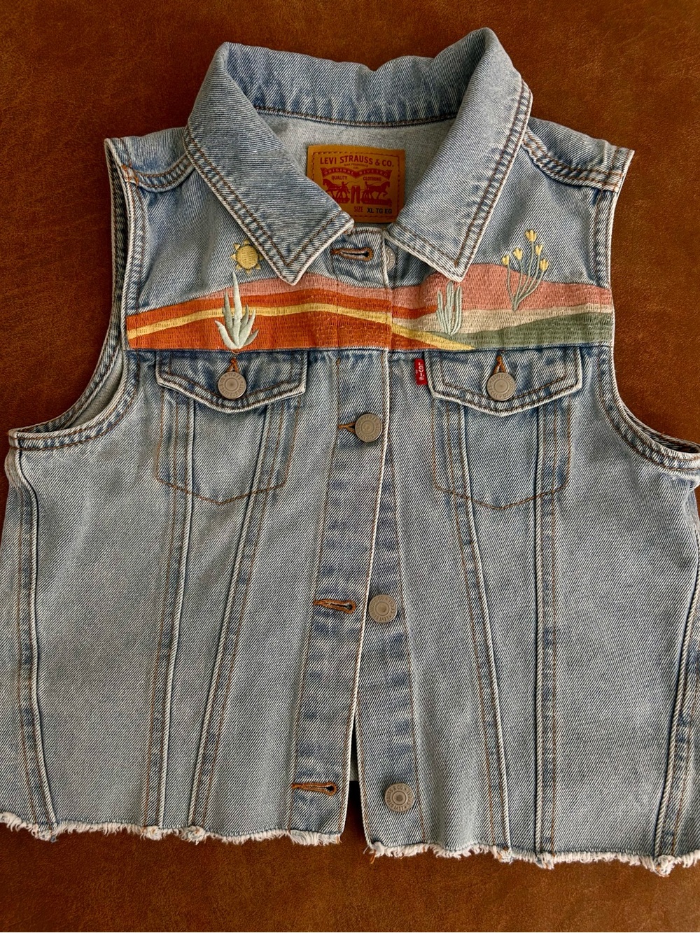 Levi's Light Blue Denim Vest with Sunset Stripe Embroidery